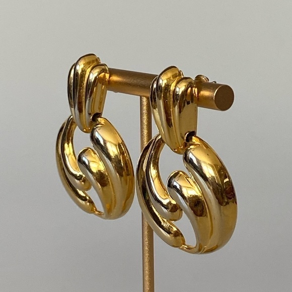 Earrings Gold Tone Drops Vintage - Picture 4 of 11